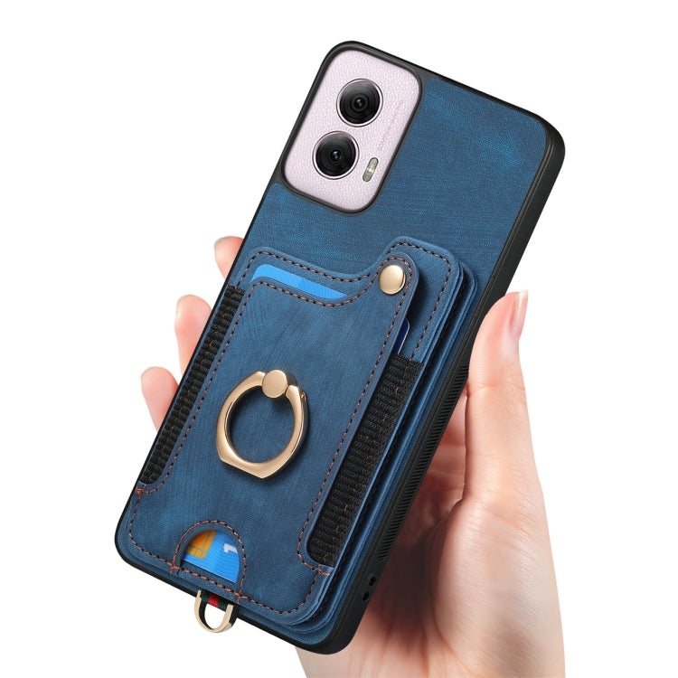 For Motorola G Power 5G 2024 Retro Skin-feel Ring Multi-card RFID Wallet Phone Case(Blue) - Motorola Cases by buy2fix | Online Shopping UK | buy2fix