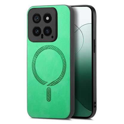 For Xiaomi 14 Pro 5G Solid Color Retro Magsafe PU Back Cover Phone Case(Green) - 14 Pro Cases by buy2fix | Online Shopping UK | buy2fix