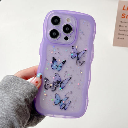 For iPhone 16 Pro Max Wave Edge Butterfly TPU Hybrid PC Phone Case(Purple) - iPhone 16 Pro Max Cases by buy2fix | Online Shopping UK | buy2fix