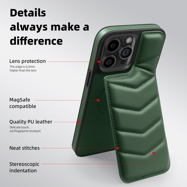 For iPhone 14 Plus Down Jacket Card Bag Holder MagSafe Phone Case(Dark Green) - iPhone 14 Plus Cases by buy2fix | Online Shopping UK | buy2fix