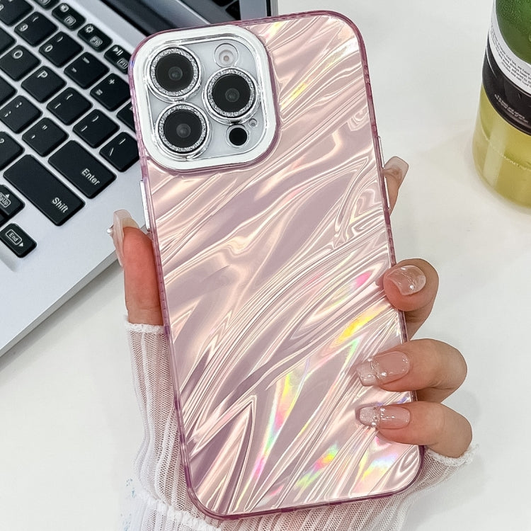 For iPhone 16 Plus Plating Glitter Texture TPU Phone Case with Lens Film(Pink Water Ripples) - iPhone 16 Plus Cases by buy2fix | Online Shopping UK | buy2fix