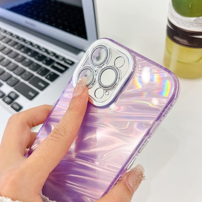 For iPhone 16 Plating Glitter Texture TPU Phone Case with Lens Film(Purple Wrinkles) - iPhone 16 Cases by buy2fix | Online Shopping UK | buy2fix