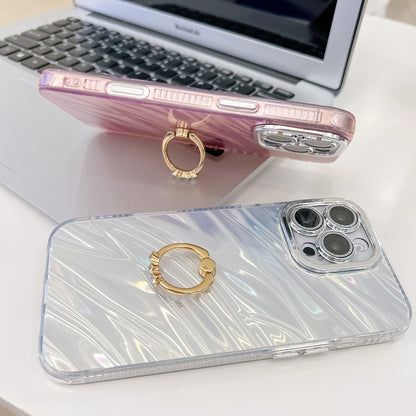 For iPhone 16 Plus Plating Glitter Texture Ring Holder TPU Phone Case with Lens Film(Pink Water Ripples) - iPhone 16 Plus Cases by buy2fix | Online Shopping UK | buy2fix