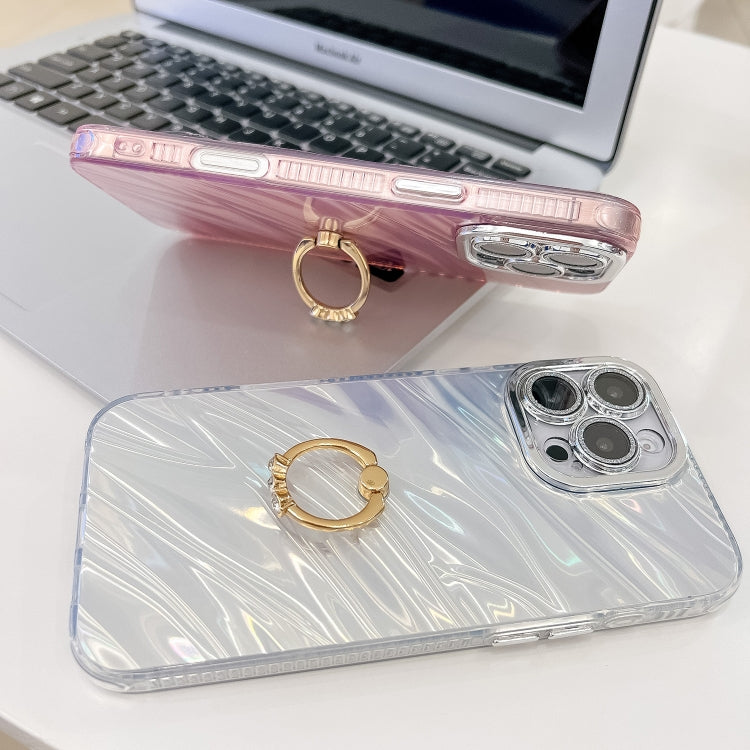 For iPhone 16 Plating Glitter Texture Ring Holder TPU Phone Case with Lens Film(Purple Wrinkles) - iPhone 16 Cases by buy2fix | Online Shopping UK | buy2fix