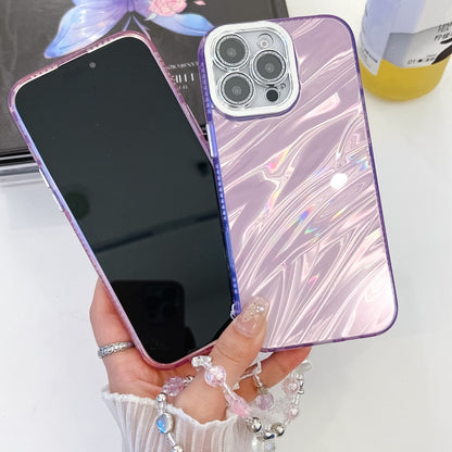 For iPhone 16 Pro Plating Glitter Texture Chain Wristband TPU Phone Case with Lens Film(Pink Wrinkles) - iPhone 16 Pro Cases by buy2fix | Online Shopping UK | buy2fix