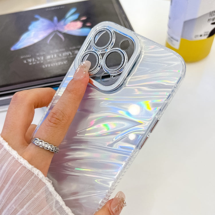 For iPhone 16 Pro Plating Glitter Texture Chain Wristband TPU Phone Case with Lens Film(White Wrinkles) - iPhone 16 Pro Cases by buy2fix | Online Shopping UK | buy2fix