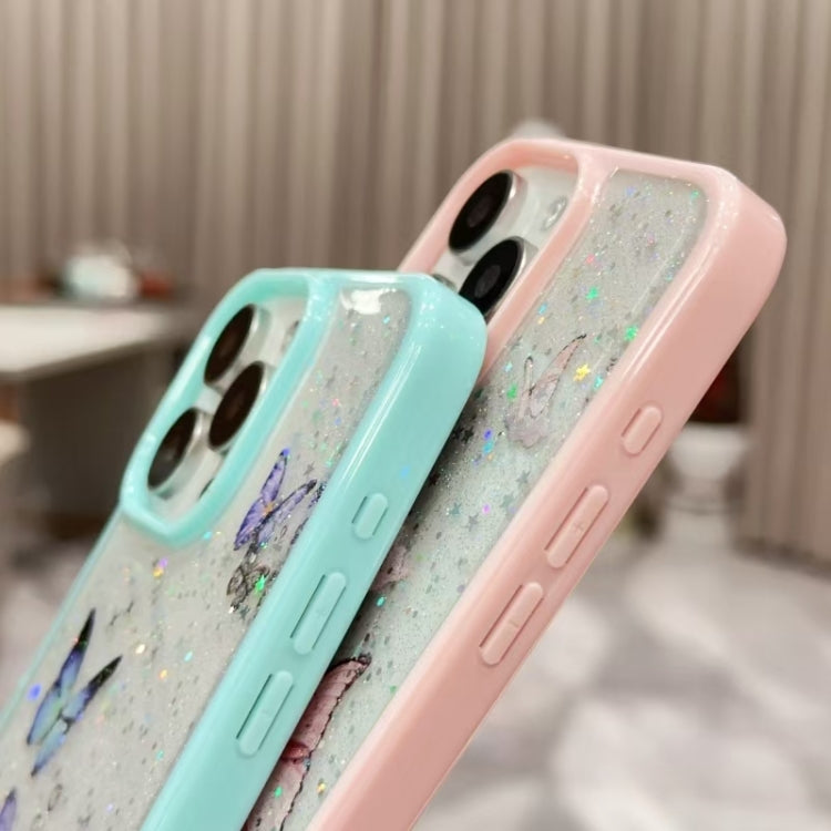 For iPhone 16 Color Butterfly Glitter Epoxy TPU Phone Case(Pink) - iPhone 16 Cases by buy2fix | Online Shopping UK | buy2fix