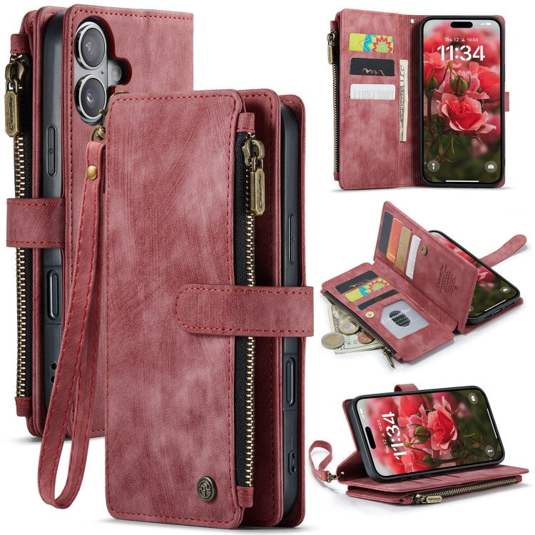 For iPhone 16 Plus CaseMe C30 Card Slots Zipper Wallet Leather Phone Case(Red) - iPhone 16 Plus Cases by CaseMe | Online Shopping UK | buy2fix