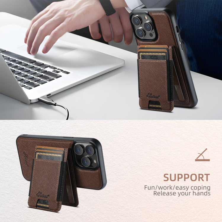 For iPhone 14 Suteni H17 Cross Grain Leather MagSafe Detachable Wallet Phone Case(Brown) - iPhone 14 Cases by Suteni | Online Shopping UK | buy2fix