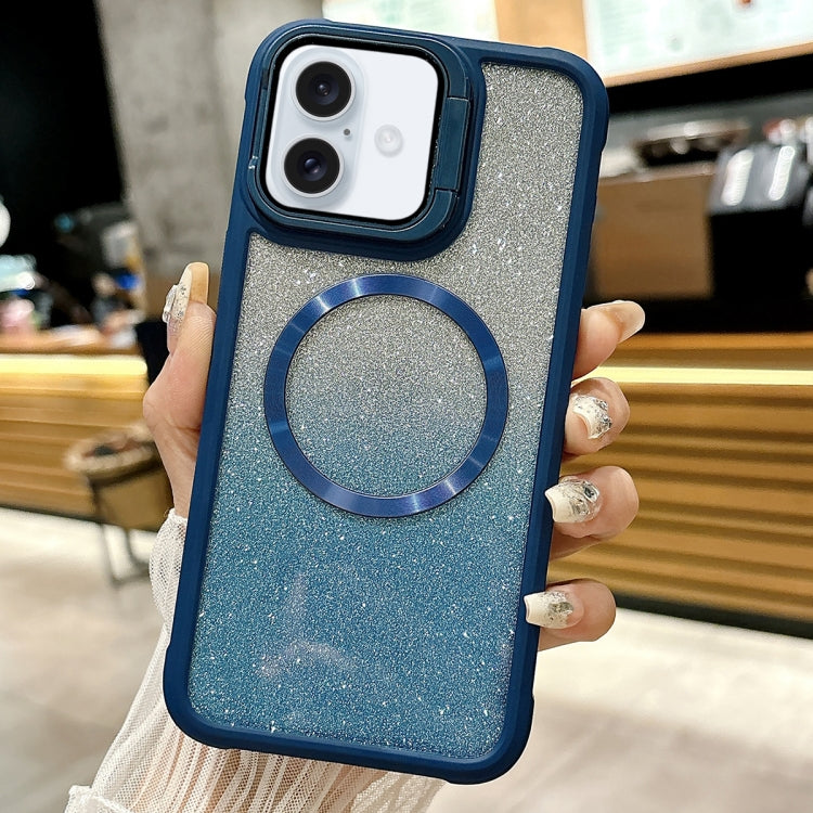 For iPhone 16 CD-grain Gradient Glitter Magsafe Acrylic Hybrid TPU Phone Case(Blue) - iPhone 16 Cases by buy2fix | Online Shopping UK | buy2fix