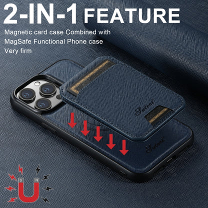 For iPhone 13 Suteni H18 Cross Grain MagSafe Wallet Leather Phone Case(Blue) - iPhone 13 Cases by Suteni | Online Shopping UK | buy2fix