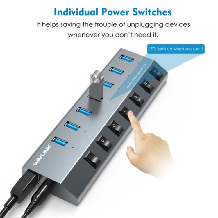 WAVLINK UH3076 5Gbps 7-port USB 3.0 Hub with Independent Switch and LED Indicator(AU Plug) - USB 3.0 HUB by WAVLINK | Online Shopping UK | buy2fix