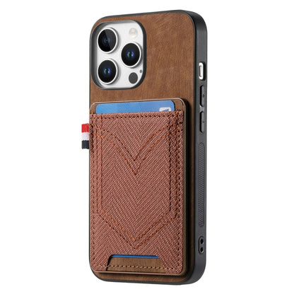 For iPhone 16 Pro Denim Texture Leather Skin Phone Case with Card Slot(Brown) - iPhone 16 Pro Cases by buy2fix | Online Shopping UK | buy2fix