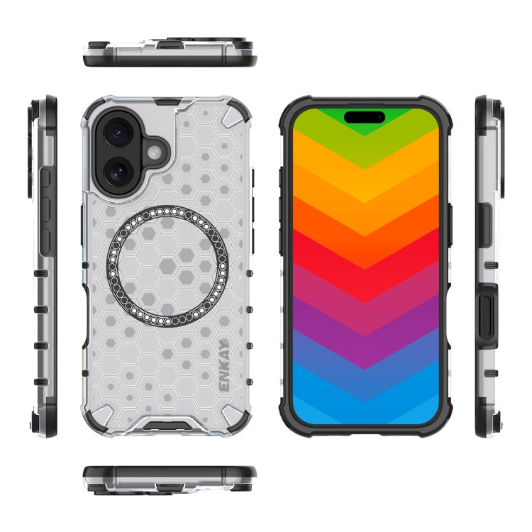 For iPhone 16 Plus ENKAY Hat-Prince Honeycomb MagSafe Shockproof Phone Case with Large Arc Edge Film(White) - iPhone 16 Plus Cases by ENKAY | Online Shopping UK | buy2fix