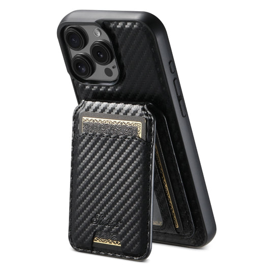 For iPhone 15 Pro Max Suteni TXWH18 Carbon Fiber Texture Detachable Wallet MagSafe Phone Case(Black) - iPhone 15 Pro Max Cases by Suteni | Online Shopping UK | buy2fix