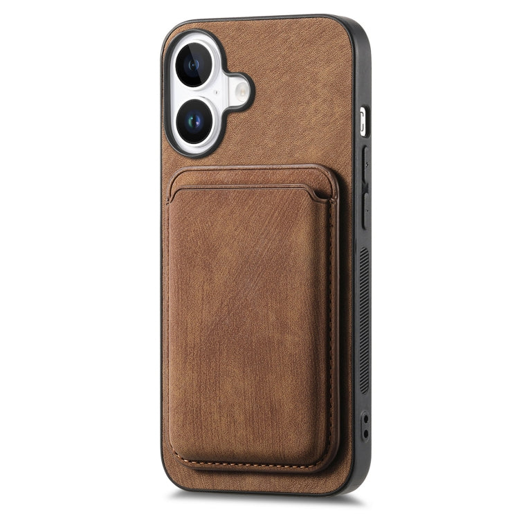 For iPhone 16 Retro Leather Card Bag Magnetic Phone Case(Brown) - iPhone 16 Cases by buy2fix | Online Shopping UK | buy2fix