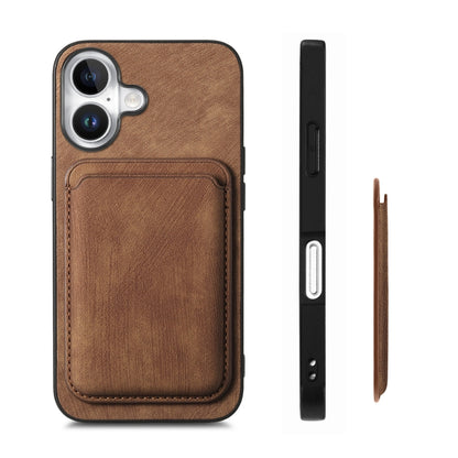 For iPhone 16 Retro Leather Card Bag Magnetic Phone Case(Brown) - iPhone 16 Cases by buy2fix | Online Shopping UK | buy2fix