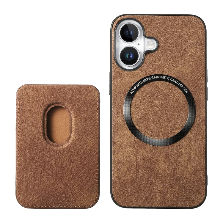 For iPhone 16 Plus Retro Leather Card Bag Magnetic Phone Case(Brown) - iPhone 16 Plus Cases by buy2fix | Online Shopping UK | buy2fix