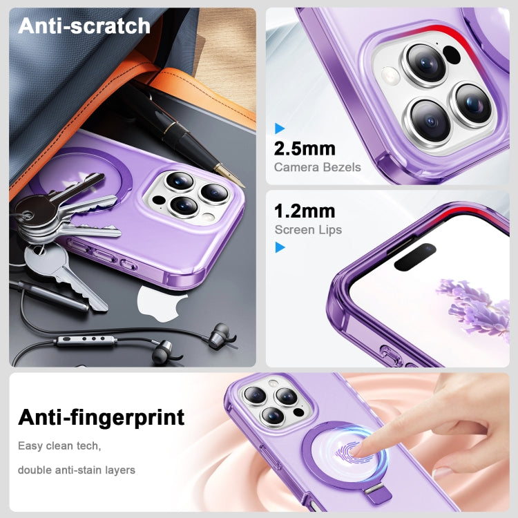 For iPhone 16 Pro Max Frosted Skin Feel MagSafe Holder 360 Full Body Phone Case(Purple) - iPhone 16 Pro Max Cases by buy2fix | Online Shopping UK | buy2fix