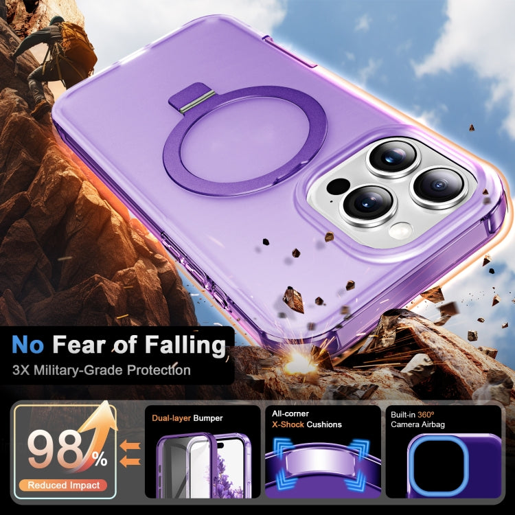 For iPhone 16 Pro Frosted Skin Feel MagSafe Holder 360 Full Body Phone Case(Purple) - iPhone 16 Pro Cases by buy2fix | Online Shopping UK | buy2fix