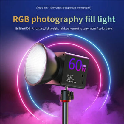 C60R 60W RGB Stage Lamp Professional Video Photography COB Fill Light With 8 Batteries, Plug:EU Plug - Selfie Light by buy2fix | Online Shopping UK | buy2fix