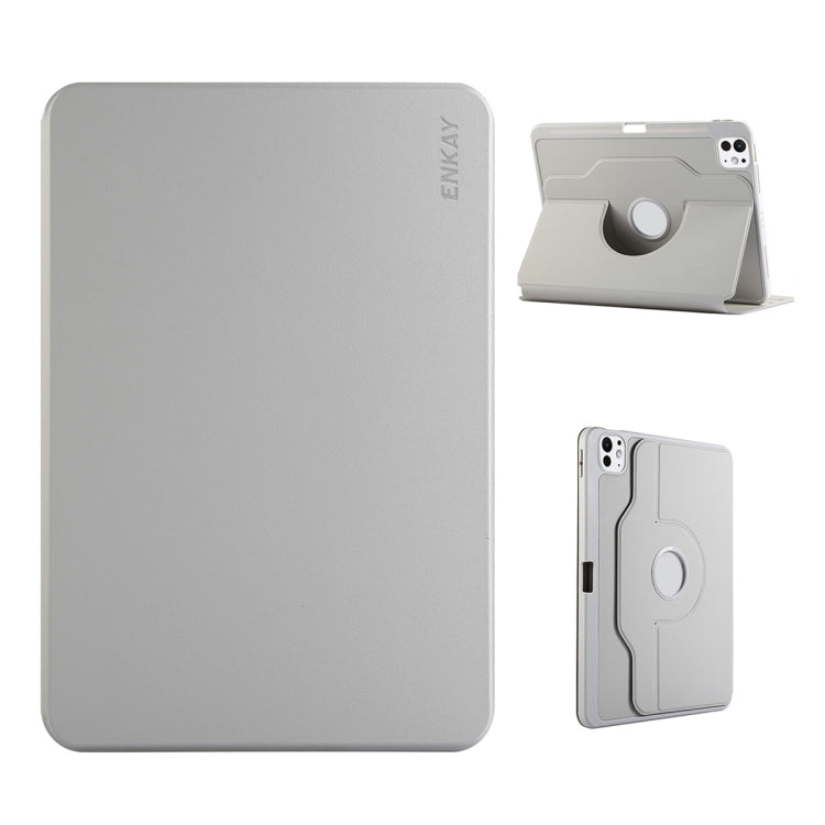 For iPad Pro 13 2024 ENKAY 360 Rotation TPU Leather Smart Tablet Case with Pen Slot(Grey) - iPad Pro 13 2024 Cases by ENKAY | Online Shopping UK | buy2fix