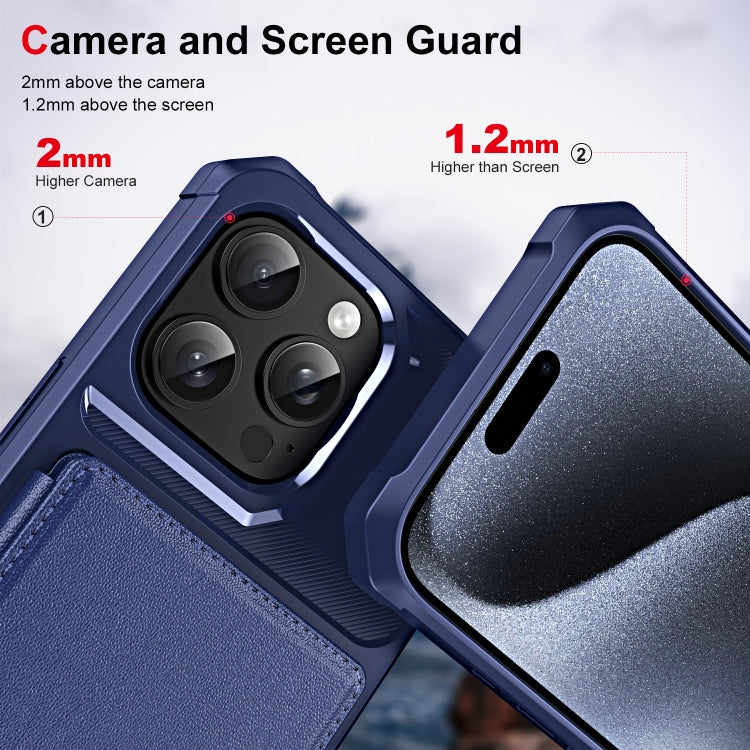 For iPhone 16 Pro Max ENKAY Hat-Prince Card Slot Wallet TPU Back Leather Phone Case with Lens Film(Cyan) - iPhone 16 Pro Max Cases by ENKAY | Online Shopping UK | buy2fix