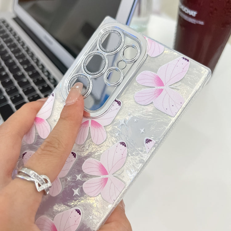 For Samsung Galaxy S25 5G Plating Texture Butterfly Wristband TPU Phone Case with Glitter Lens Film(Daisy Butterflies HU2) - Galaxy S25 5G Cases by buy2fix | Online Shopping UK | buy2fix