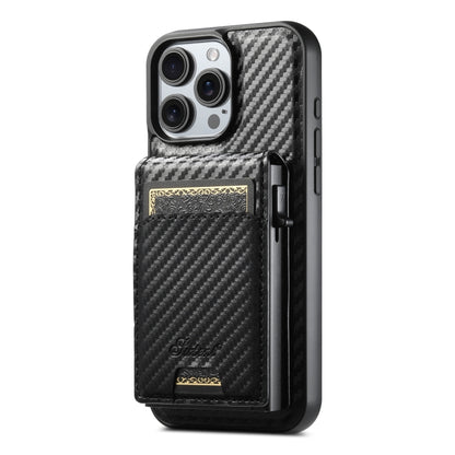 For iPhone 16 Pro Max Suteni H19 Carbon Fiber Grain 2-in-1 MagSafe Removable Card Box Back Phone Case(Black) - iPhone 16 Pro Max Cases by Suteni | Online Shopping UK | buy2fix