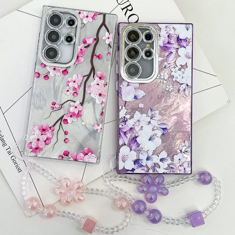 For Samsung Galaxy S25 5G Electroplating Flowers Plants Texture Wristband TPU Phone Case(Butterfly Love Flower FL17) - Galaxy S25 5G Cases by buy2fix | Online Shopping UK | buy2fix