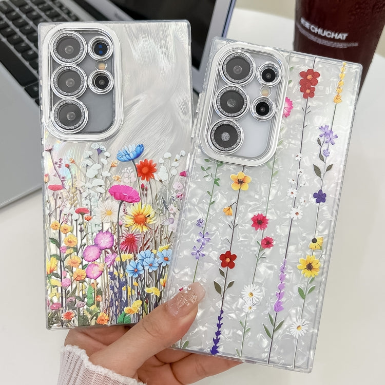 For Samsung Galaxy S25 5G Electroplating Flower Texture TPU Phone Case(Purple Wildflowers SH1) - Galaxy S25 5G Cases by buy2fix | Online Shopping UK | buy2fix