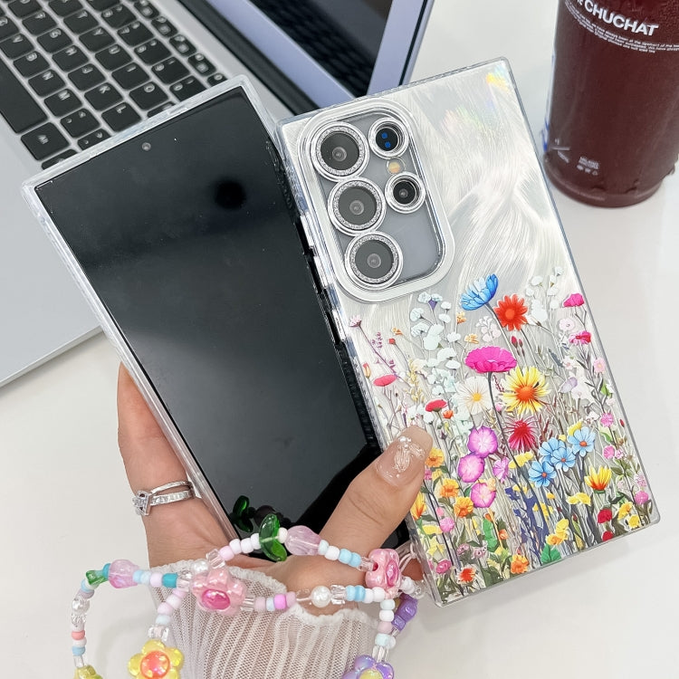 For Samsung Galaxy S25 5G Electroplating Flower Texture Wristband TPU Phone Case(Red Plum Blossom SH2) - Galaxy S25 5G Cases by buy2fix | Online Shopping UK | buy2fix