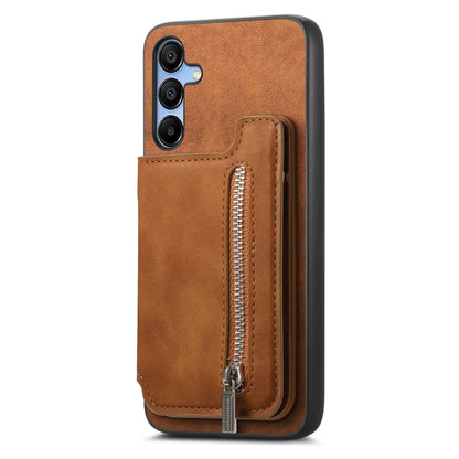 For Samsung Galaxy S25 5G Retro MagSafe Zipper Wallet Card Bag Back Phone Case(Brown) - Galaxy S25 5G Cases by buy2fix | Online Shopping UK | buy2fix