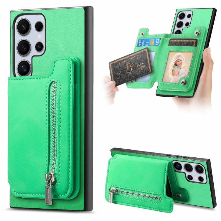 For Samsung Galaxy S25 Ultra 5G Retro MagSafe Zipper Wallet Card Bag Back Phone Case(Green) - Galaxy S25 Ultra 5G Cases by buy2fix | Online Shopping UK | buy2fix