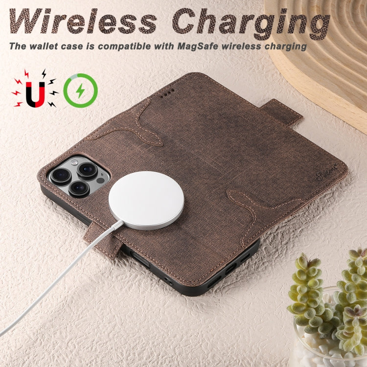 For iPhone 16 Suteni J07 Multi-functional Horizontal MagSafe Denim Leather Phone Case(Brown) - iPhone 16 Cases by Suteni | Online Shopping UK | buy2fix