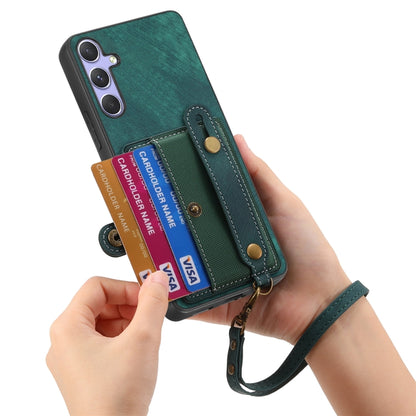 For Samsung Galaxy S25 5G Retro Cross Wristband Wallet Leather Back Phone Case(Green) - Galaxy S25 5G Cases by buy2fix | Online Shopping UK | buy2fix