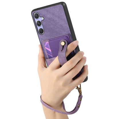 For Samsung Galaxy S25+ 5G Retro Cross Wristband Wallet Leather Back Phone Case(Purple) - Galaxy S25+ 5G Cases by buy2fix | Online Shopping UK | buy2fix