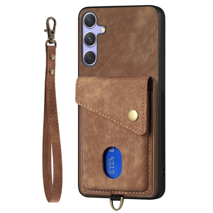 For Samsung Galaxy S25+ 5G Retro Card Wallet Fold Leather Phone Case with Strap(Brown) - Galaxy S25+ 5G Cases by buy2fix | Online Shopping UK | buy2fix