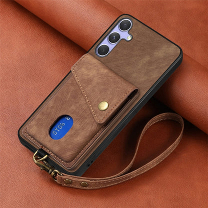 For Samsung Galaxy S25+ 5G Retro Card Wallet Fold Leather Phone Case with Strap(Brown) - Galaxy S25+ 5G Cases by buy2fix | Online Shopping UK | buy2fix