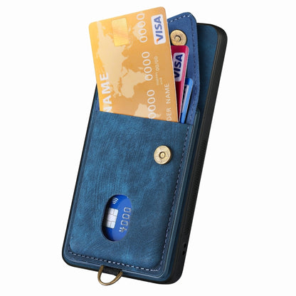 For Samsung Galaxy S25 Ultra 5G Retro Card Wallet Fold Leather Phone Case with Strap(Blue) - Galaxy S25 Ultra 5G Cases by buy2fix | Online Shopping UK | buy2fix