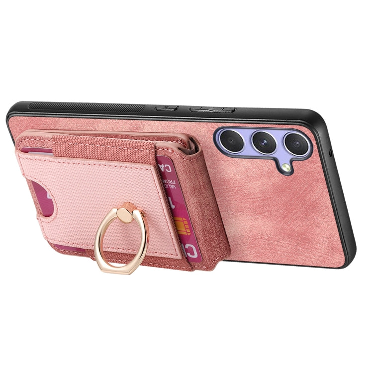 For Samsung Galaxy S25+ 5G Retro Splitable Magnetic Stand Card Bag Leather Phone Case(Pink) - Galaxy S25+ 5G Cases by buy2fix | Online Shopping UK | buy2fix