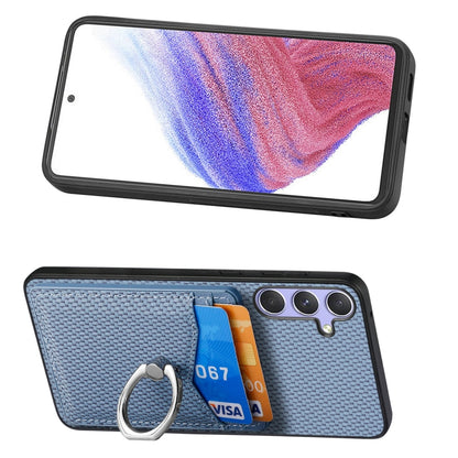 For Samsung Galaxy S25 Ultra 5G Carbon Fiber Card Wallet Ring Phone Case(Blue) - Galaxy S25 Ultra 5G Cases by buy2fix | Online Shopping UK | buy2fix