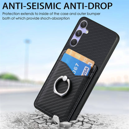 For Samsung Galaxy S25 5G Carbon Fiber Card Wallet Ring Phone Case(Brown) - Galaxy S25 5G Cases by buy2fix | Online Shopping UK | buy2fix