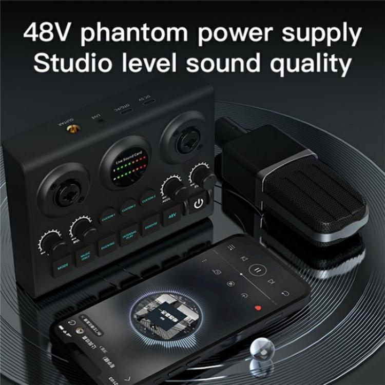 F10 48V Live Streaming Sound Card Audio Mixer Phantom Power Mixer - Live Sound Effects Processors by buy2fix | Online Shopping UK | buy2fix