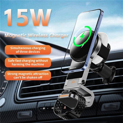 SD16 For Phone Watch Earphone Car Air Vent Phone Holder Magnetic 3 in 1 Wireless Charger(Grey) - Car Charger by buy2fix | Online Shopping UK | buy2fix