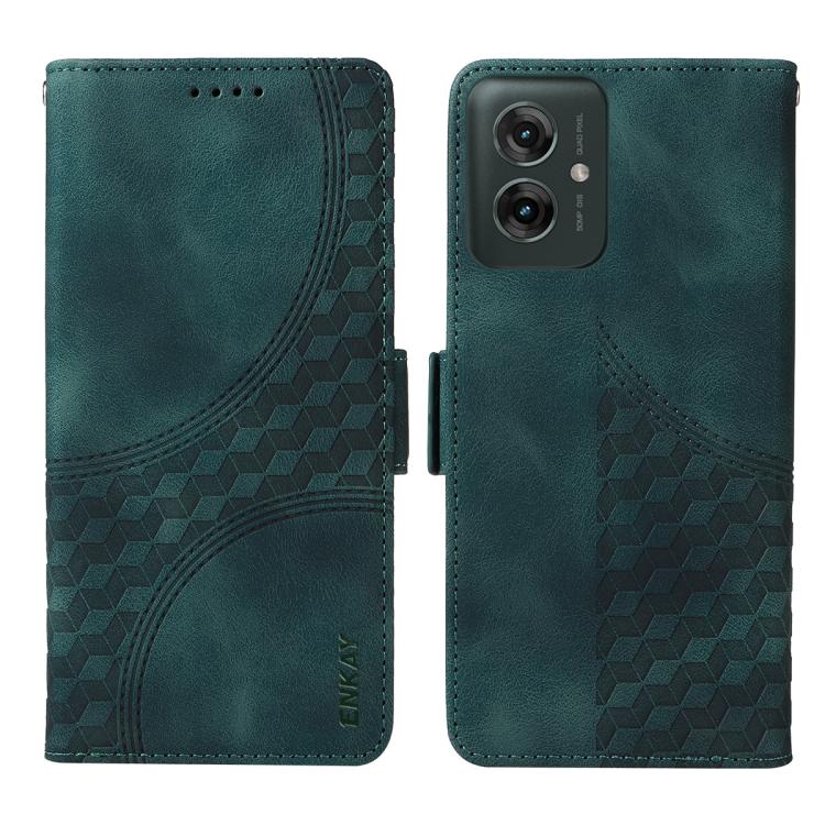 For Motorola Moto G75 ENKAY Embossed Rhombus Starry Leather Phone Case with Screen Film(Black) - Motorola Cases by ENKAY | Online Shopping UK | buy2fix