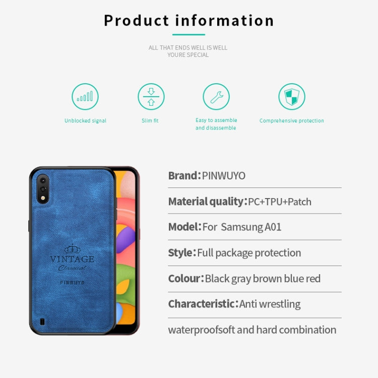 For Galaxy A01 PINWUYO Zun Series PC + TPU + Skin Waterproof And Anti-fall All-inclusive Protective Shell(Blue) - Galaxy Phone Cases by PINWUYO | Online Shopping UK | buy2fix