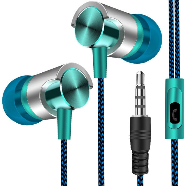 Metal Wired Earphone Super Bass Sound Headphones In-Ear Sport Headset with Mic for Xiaomi Samsung Huawei(Green) - In Ear Wired Earphone by buy2fix | Online Shopping UK | buy2fix