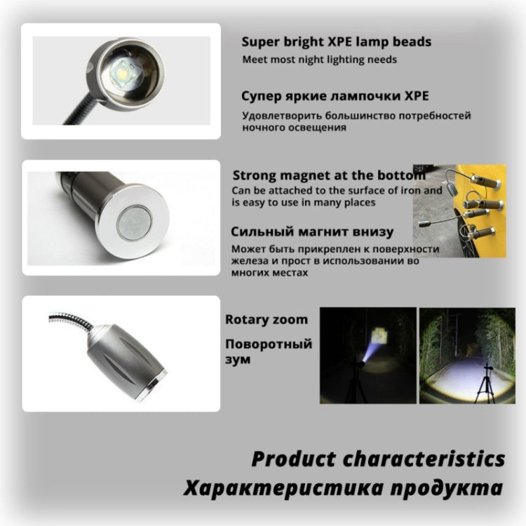 Multi-functional with Magnet Charging Rotary Zoom Turn Work Light Glare Flashlight, XPE Dry Battery(Silver) - LED Flashlight by buy2fix | Online Shopping UK | buy2fix