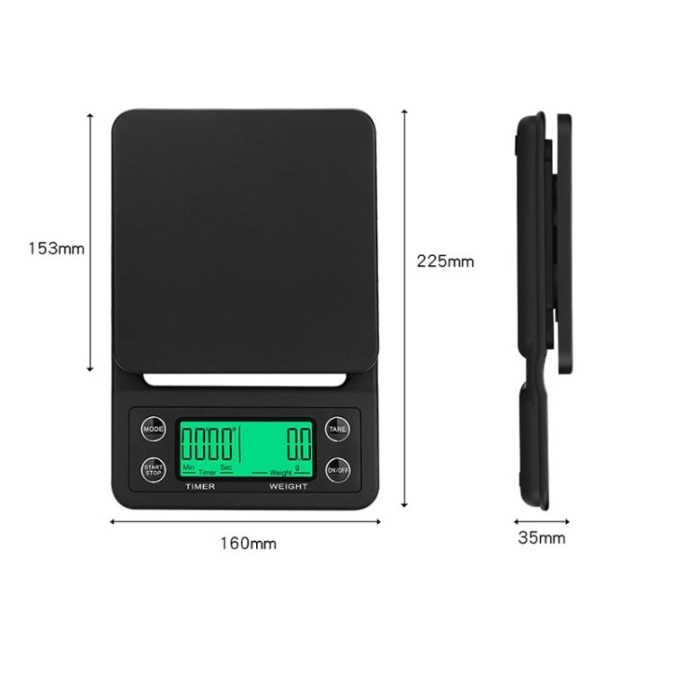 Hand Punch Coffee Scales Timing Electronic Timer Scale Kitchen Scales, Model:3kg/0.1g(Black) - Kitchen Scales by buy2fix | Online Shopping UK | buy2fix